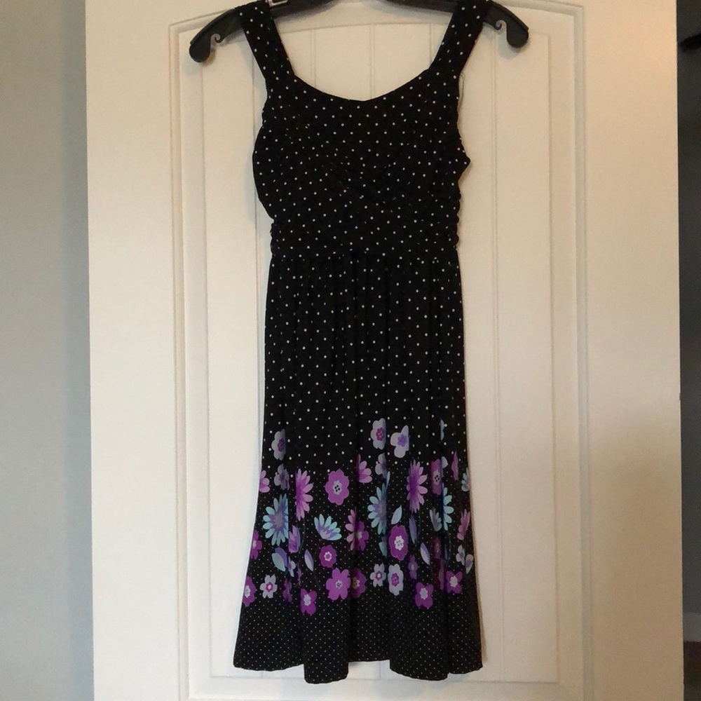Bonnie Jean Dress Girls Size 12 Black Polka Dot‎ Floral Sleeveless